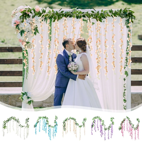 Wisteria Garland Artificial Flower Strings, Hanging Wisteria Vines Silk Flowers for Wedding Decor, Christmas Mantel Display and Garden Party Arrangement, Front Door Welcome Floral Decor for Akmoler
