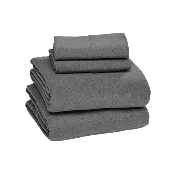 Sleepdown Draps en Jersey 100 % Coton Grand Lit, Ensemble de 4 Draps Doux et Respirants à Poches Profondes pour Lit Grand, Charbon