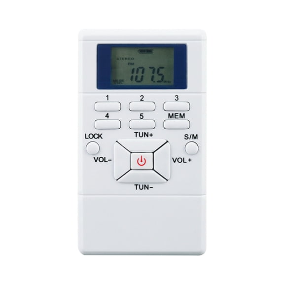 Mini Stereo FM Radio 1.2 Inch Digital Clock Receiver for Simultaneous Interpretation Clip-on Radio Earphone GYM White
