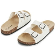 Alpine Swiss Womens Double Strap Contour Sandals Slip on Buckle Slides Vegan Leather Footbed Sandal Ergonomic Cork-Inspired Sole Summer Footwear