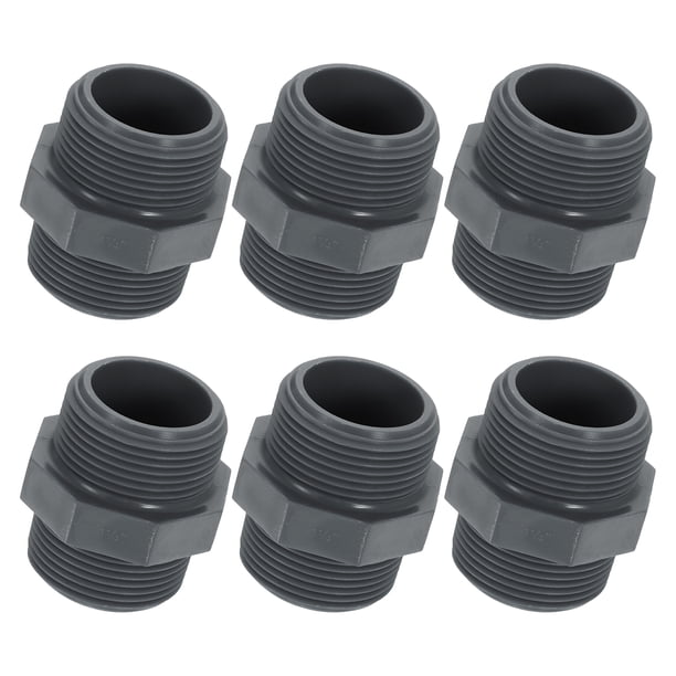 Uxcell 6Pcs PVC Nipple Thread Coupling Adapter Connector, G1-1/4 x G1-1/4 Male PVC Pipe Fitting, Plumbing Coupling for Home, Industrial, Agricultural, Gray