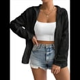 thumbnail image 3 of Chaqueta Ligera con Capucha y Cremallera para Mujer, Informal, de Otoño, de Larga, Color Liso, para Exteriores Negro XL, 3 of 9