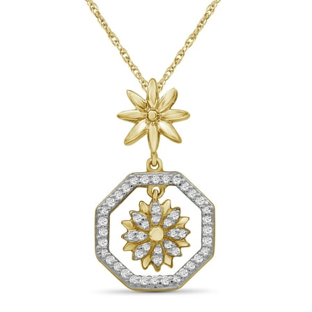 JewelersClub 1/7 Carat T.W. White Diamond 14K Gold Over Silver Flower Octagon Pendant