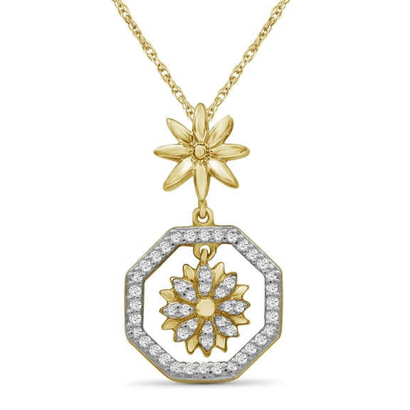 JewelersClub 1/7 Carat T.W. White Diamond 14K Gold Over Silver Flower Octagon Pendant