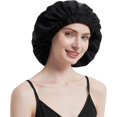 thumbnail image 1 of wonima11 Pure Mulberry Silk Bonnet Sleep Cap Breathable Head Wrap for Natural Curly Hair, Single Layer, Both Sides Silky Smooth w/Adjustable Elastic Band, 25momme Silk, Pitch Black, 1 of 1