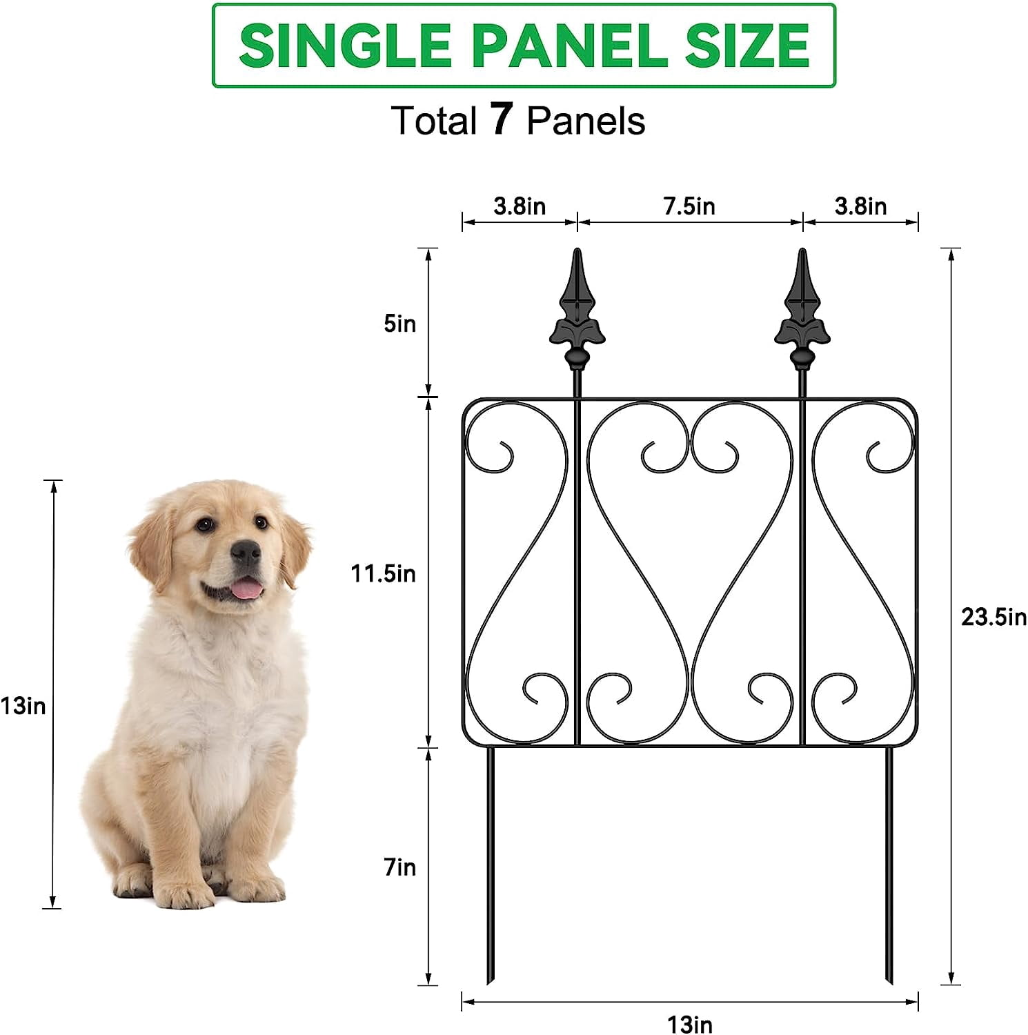 Oumilen 7 Pack Decorative Garden Fence, 23.5in(H) x 15ft(L), Rustproof Metal Wire No Dig Garden Fence