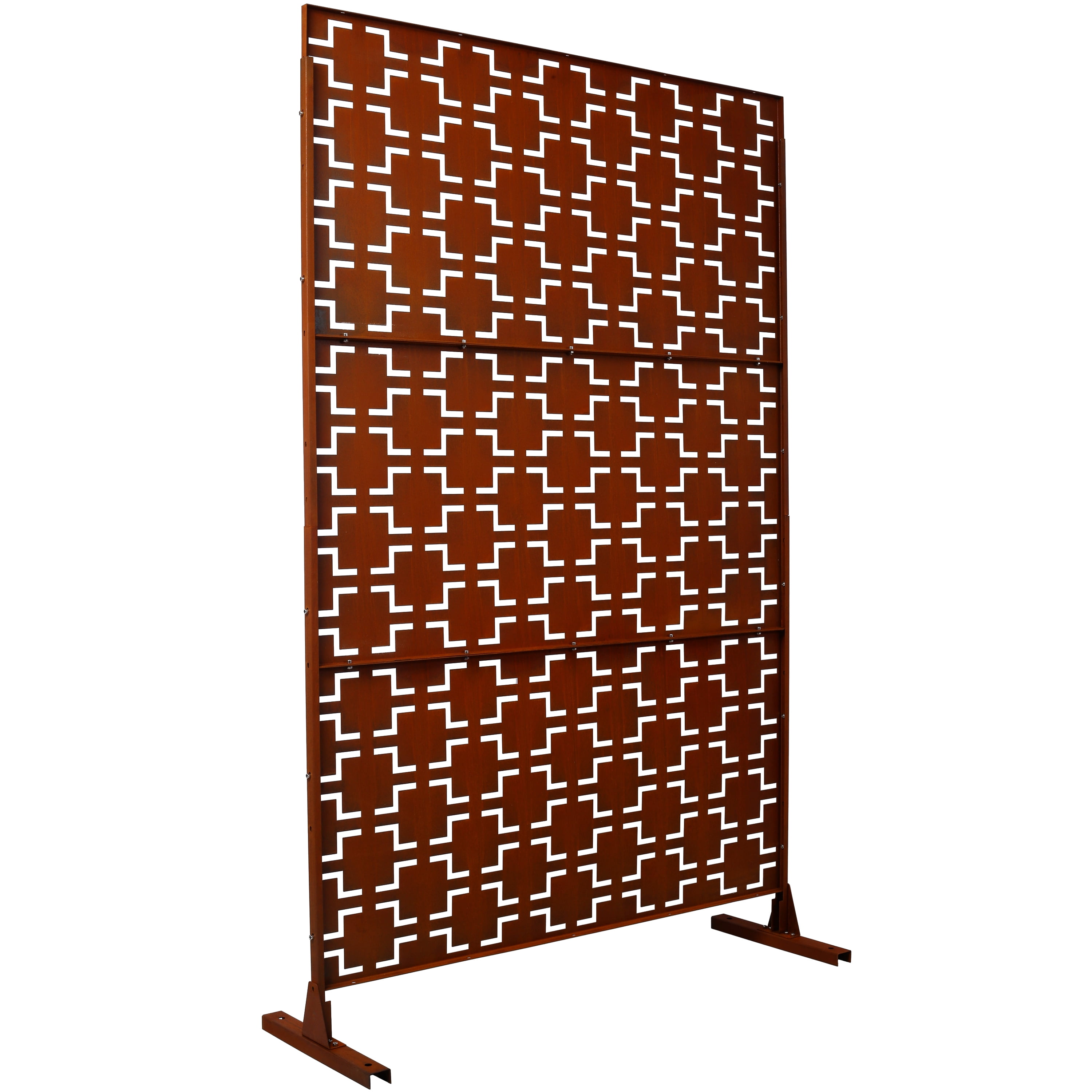Outdoor Decor Privacy Screen, 76"Hx48"W Freestanding Metal Room Divider for Deck Balcony, White