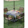 thumbnail image 3 of Happy Easter Outdoor Tablecloth - 54x54 Inch Square Dining Table Cover, Colorful Eggs Spring Tulips Flowers Farm Wooden Waterproof Outdoor Table Cloth with Umbrella Hole & Zipper for Picnic/Patio, 3 of 7