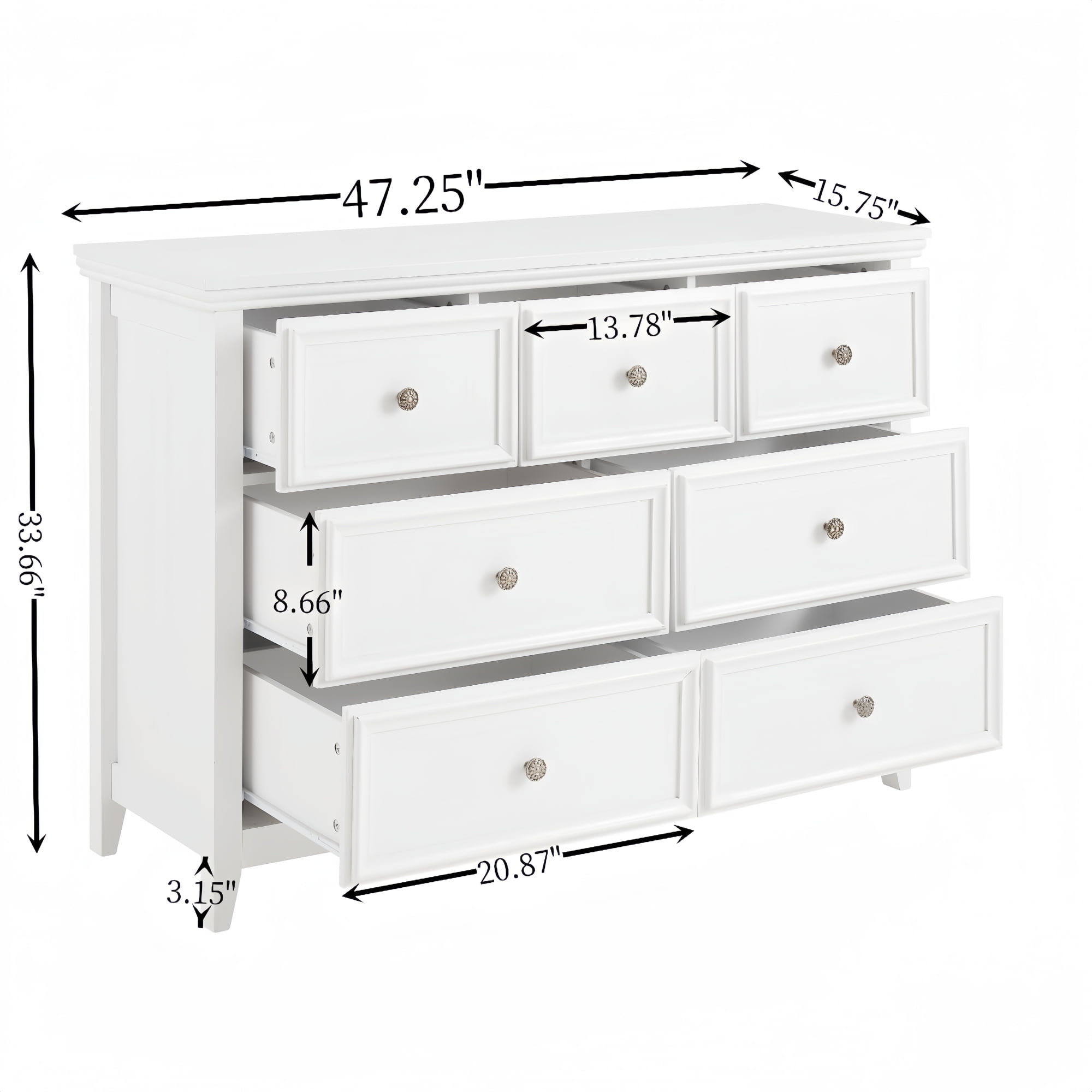 Leumius 7 Drawers Dresser,Modern 7 Drawers Cabinet Chest of Drawers Closet Organizers and Storage for Living Room,Bedroom,White
