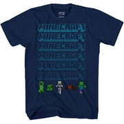 Minecraft Boys Video Game T-Shirt - Black and Green Creeper Face - Official Shirt Navy, Medium