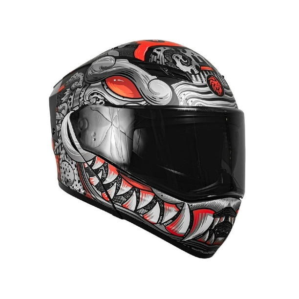 Casco Para Moto Kov Estelar Balam Rojo Gris Con Led