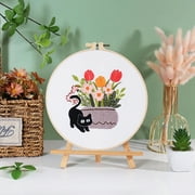 RidaaFri 3 Sets Beginner Embroidery Kit, DIY Cat Patterns, Adults Craft Set, Video Tutorial