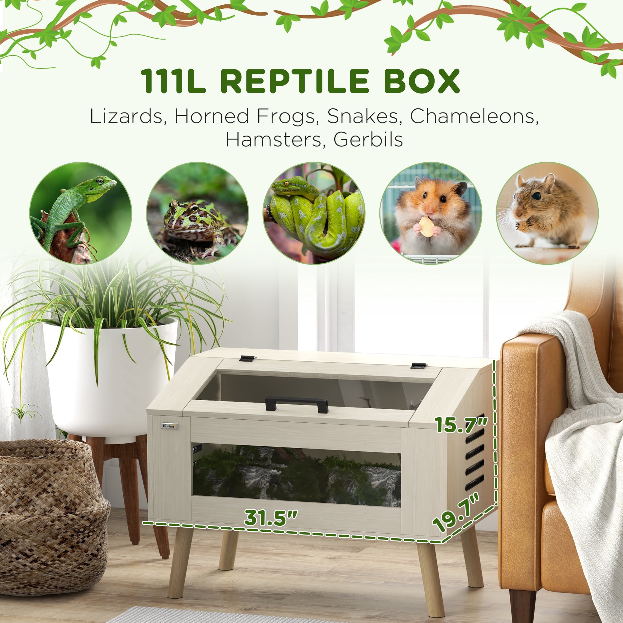 PawHut 29 Gallon Reptile Terrarium W/ Top Opening Windows & Air Vents