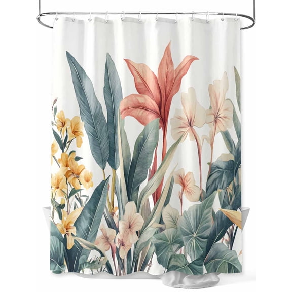Fsddascl Tropical Leaves Floral Shower Curtain Set - 48" x 72" Washable Bathtub Curtain with 12 Hooks, Summer Vintage Flowers Waterproof Fabric Stall Shower Curtains for Bathroom/Bathtub Décor