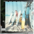 thumbnail image 3 of Ambesonne Tropical Shower Curtain, Beach Surfboards Print, 69"Wx84"L, Soft Blue and Pale Yellow, 3 of 4