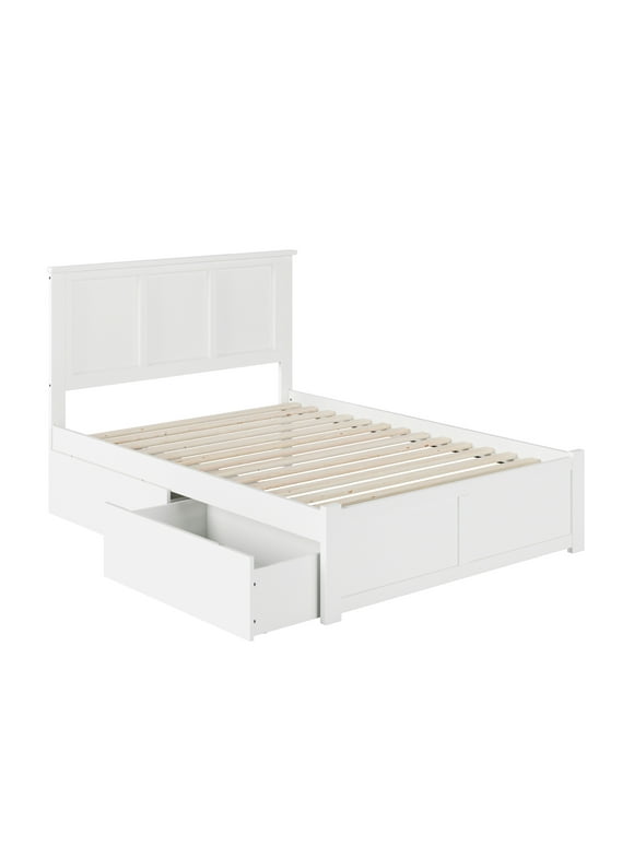 AFI Madison Full Solid Wood Platform Bed with Footboard & 2 Storage Drawers in White