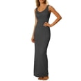 thumbnail image 2 of Dresses for Women Round Neck Ruched Waist Dress Women's Solid Color Sleeveless Long Round Neck Dress for Summer Black L, 2 of 7