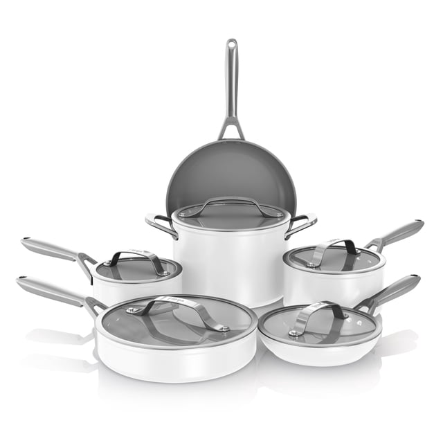 Juego de utensilios de cocina Ninja NeverStick Ceramic Pro de 11 piezas, color blanco