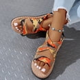 thumbnail image 5 of Yuanlong Womens Sandals Flat Beach Sandals Printed Crisscross Strap Slingback Breathable Hollow Daily Leisure Shoes, 5 of 7