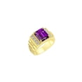 thumbnail image 3 of RYLOS Men's Rings Yellow Gold Plated Silver Designer Style 10X8MM Emerald Cut Shape Gemstone & Diamonds Amethyst February Birthstone Rings For Men Size 12, 3 of 4