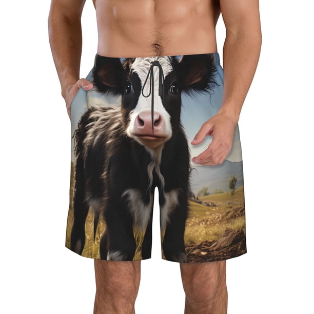 Balery Cute Prairie Cow Traje de Baño Estilo Hawaiano para Hombre, Shorts de Secado Rápido con Bolsillos-3X-Large