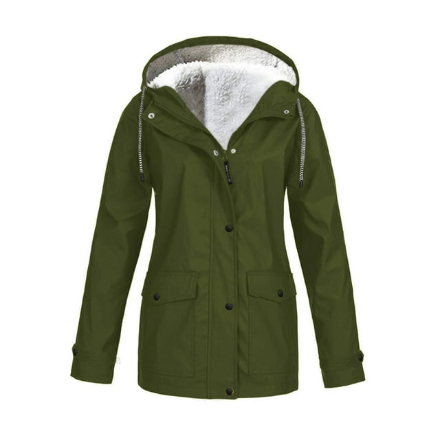 Chaqueta cortavientos con capucha para mujer, impermeable y cálida, cortavientos militar para invierno Verde M