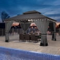 thumbnail image 2 of Gotland 12' x 14' Hardtop Gazebo, Outdoor Galvanized Steel Double-Roof Gazebo with Curtains and Netting for Patios, Gardens, and Lawns, Gray, 2 of 8