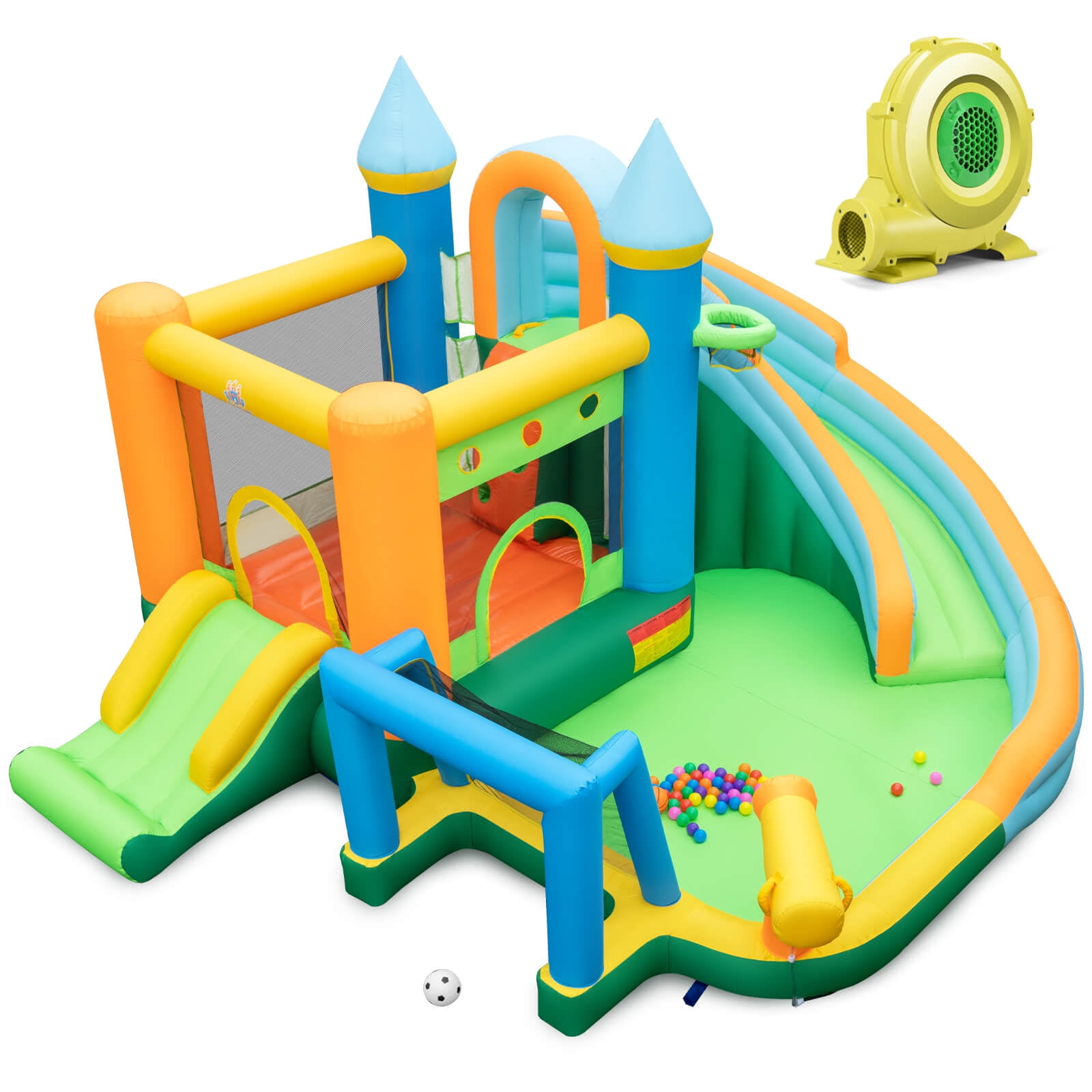 Infans Inflatable Water Slide Kids Blow up Water Park w/Climbing Wall Blower Included