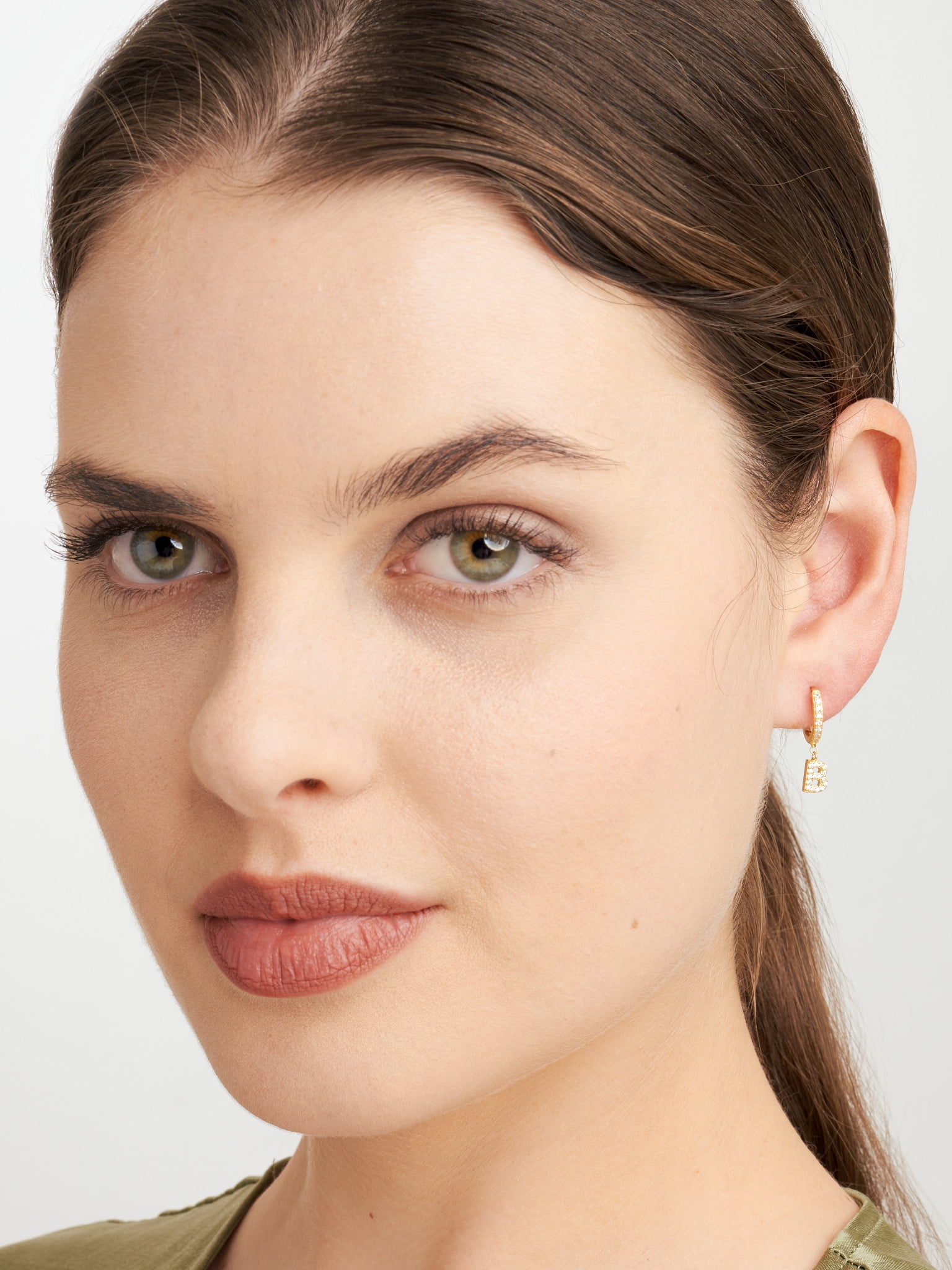 Forever Facets Initial Letter "N" CZ Hoop Earrings in 18K Gold over Sterling Silver