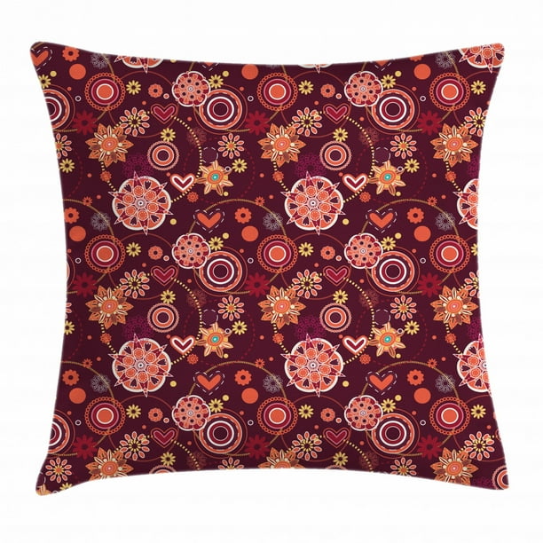 Red and Brown Throw Pillow Cushion Cover, Vintage Rich Foliage Pattern