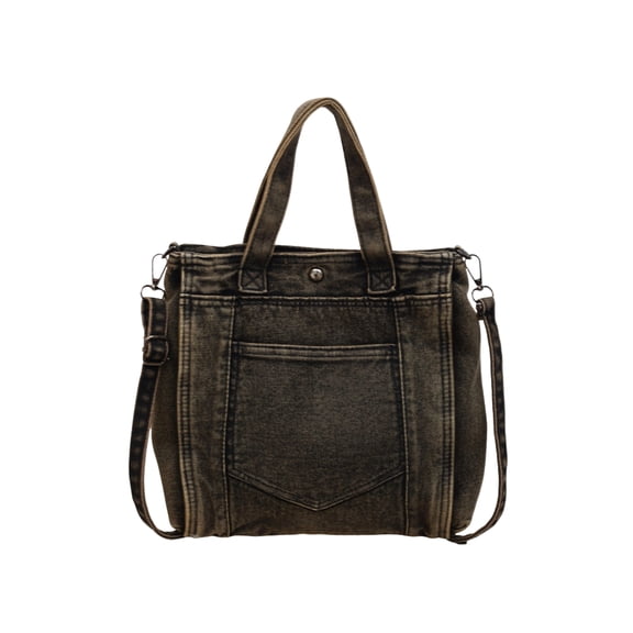 Women's Medium Denim Tote Bag - Square Shoulder Purse with Magnetic Closure, Front Pocket and Adjustable Crossbody Strap