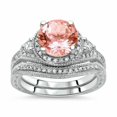 thumbnail image 2 of HeartsAndYou 5ct Natural Peach Morganite Stylish Bridal Set Ring Band 14k SOLID White Gold, 2 of 9