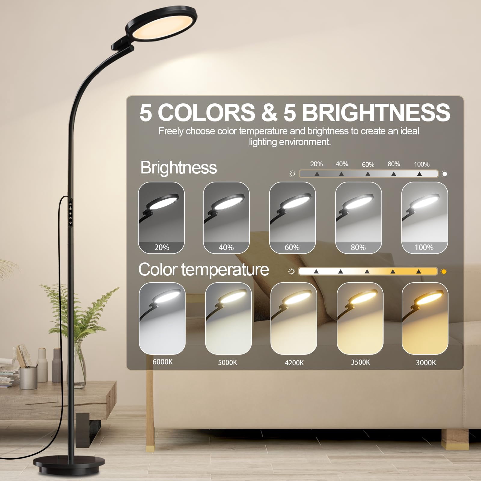 Sthmolepy Happy Lamp,1000LUX UV-Free Sun Lamp, Gooseneck 360° Adjustable Daylight, Suitable for Reading, Working, Relaxing