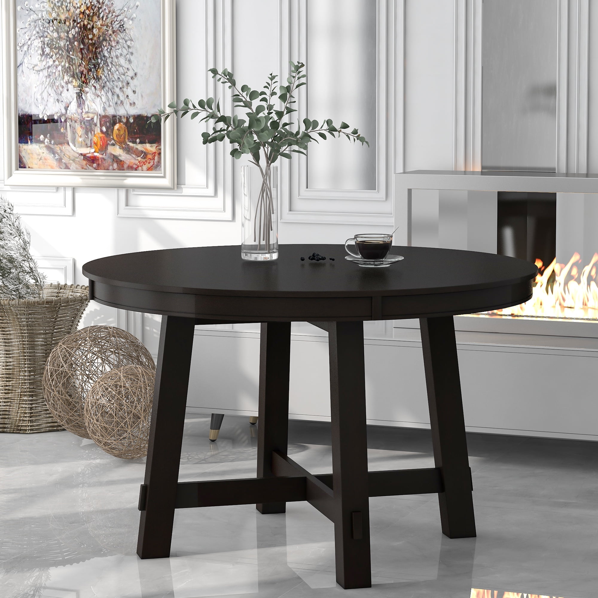 Euroco 42in-58in Extendable Round Dining Table for 4-6, Modern Oval Kitchen Table with Removable Leaves & Wood Base,Dinner Table for Kitchen Dining Room,Space Saving,Espresso