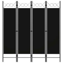 Dina 4 Panel Room Divider Screen, Black Fabric, Iron Frame, 63 Inch