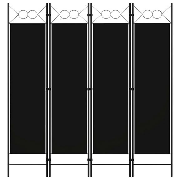 Dina 4 Panel Room Divider Screen, Black Fabric, Iron Frame, 63 Inch
