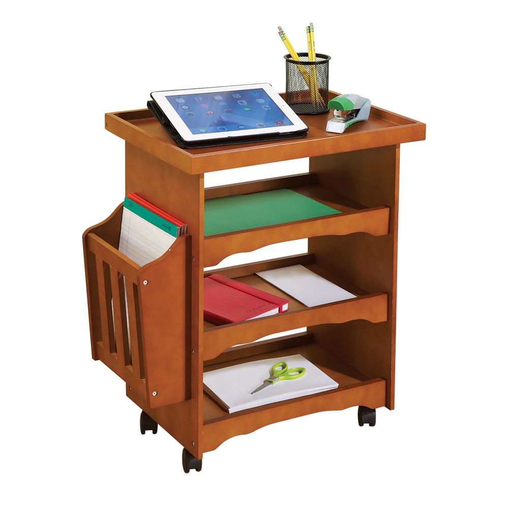 Rolling Side Table and End Table with Wheels and Storage Space 4 Tier