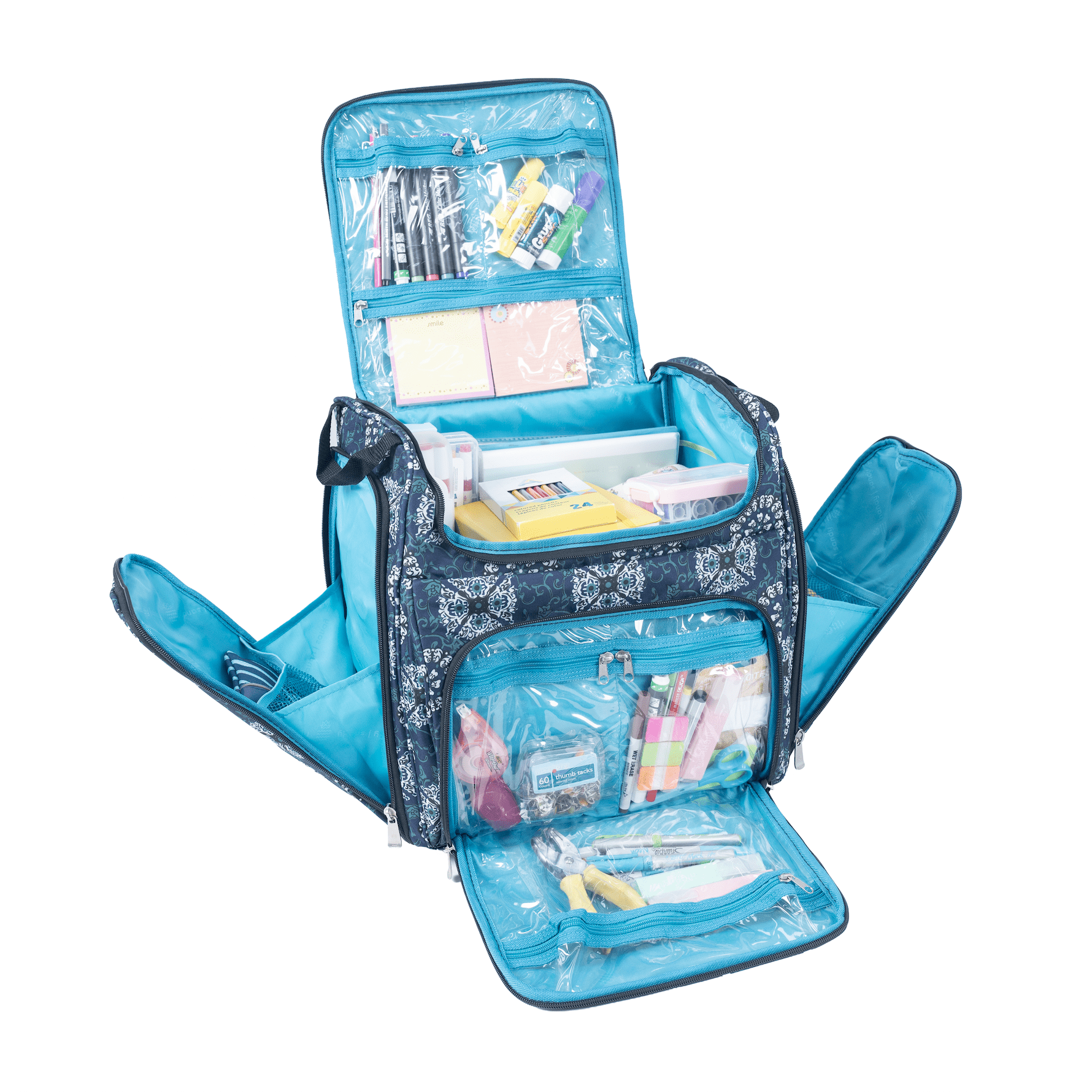 Handy Sandy Crafter’s Tote Bag Organizer, Storage Bag for Craft Supply, and Scrapbooking Carrier w/Handle and Wheels-Blue MD