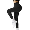 thumbnail image 4 of YIFUNIN Women's Solid Color Hip Lifting Yoga Pants, Ribbed Knit Fitness Leggings for Exercise Workout, High Waist Tummy Control,Black L, 4 of 7