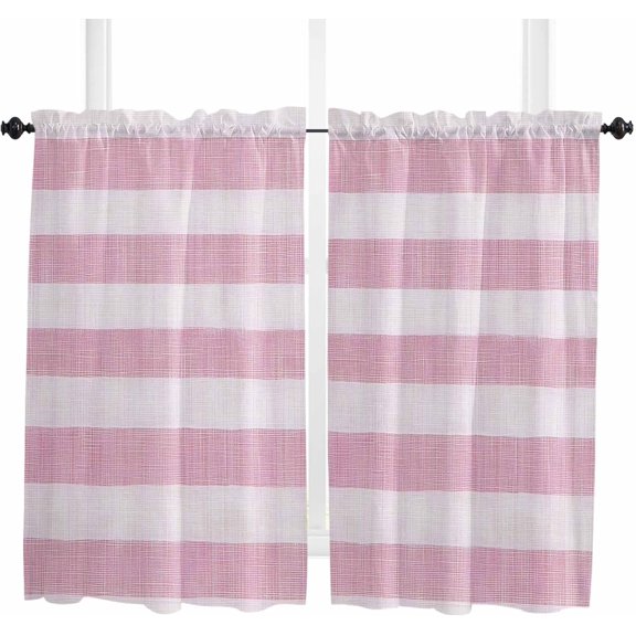 Orange Stripes Kitchen Curtain 39 Inch Length Small Short Cafe Tiers Curtains Drape, Vintage Farmhouse Linen Styles Boho Window Treatment Rod Pocket Drapery Panels Curtains, 27.5x39