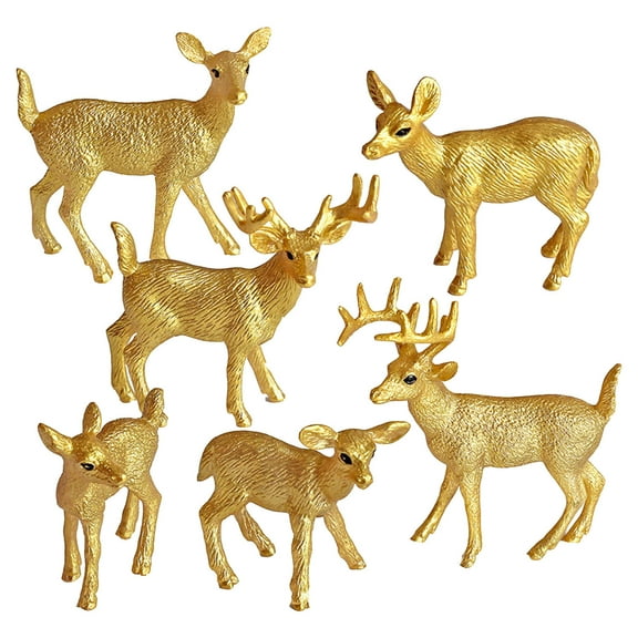 6-Piece Winter Animal Figurine Set, Golden Limited Edition Deer Models, Preschool Educational Toys for Home Decor, Perfect Christmas Gift for Kids and Animal Lovers