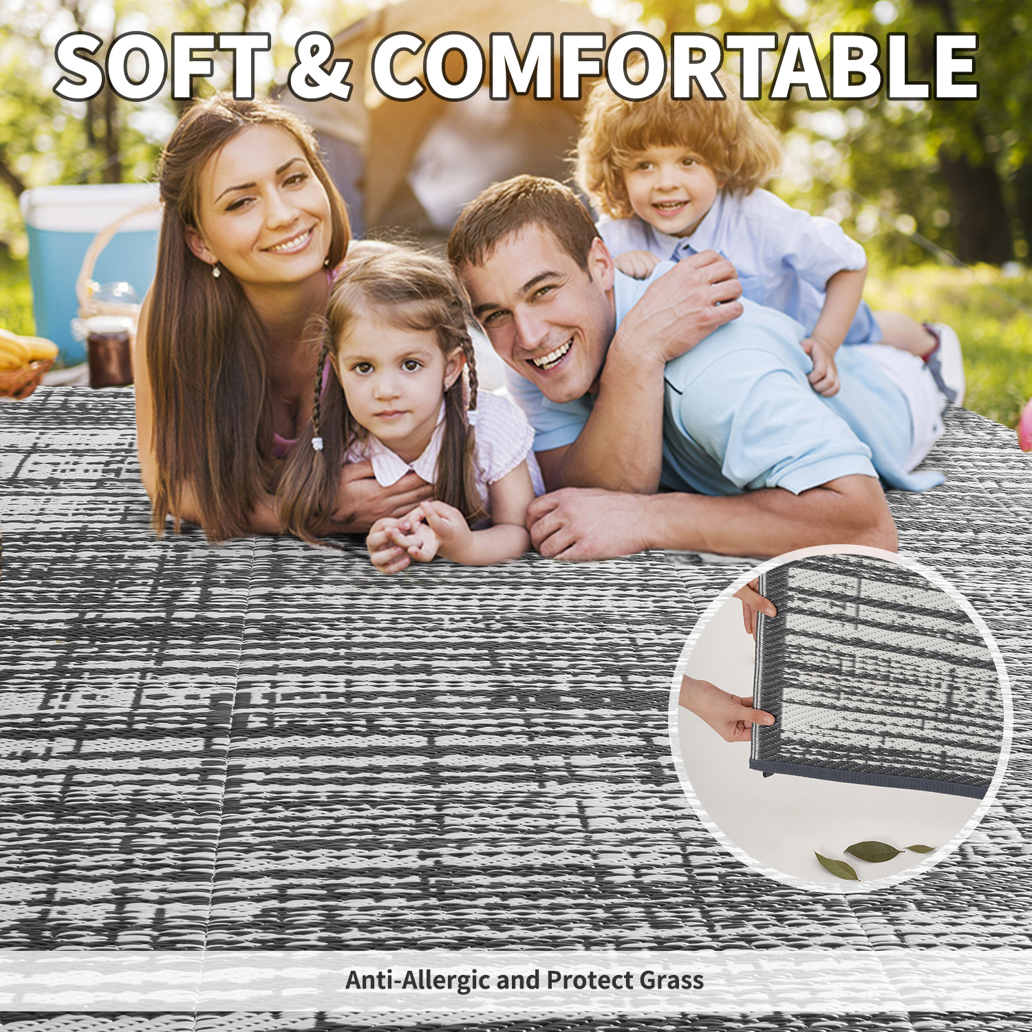 Vunate 5'x8' Waterproof Reversible Outdoor Rug, Gray photo 6