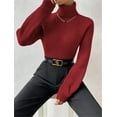 thumbnail image 5 of Sweater for Women High Neck Ribbed Knit Sweater Trendy Clothes Wine Red M, 5 of 8