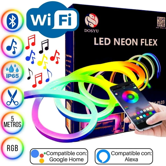 Tira Led Neón WIFI Multicolor Audio Rítmica App Alexa 5 metros DOSYU DY-PL03-WIFI