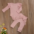 thumbnail image 5 of Coduop Toddler Baby Girls Outfits Long Sleeve Ruffle Bodysuit Romper Pants Set, 5 of 7
