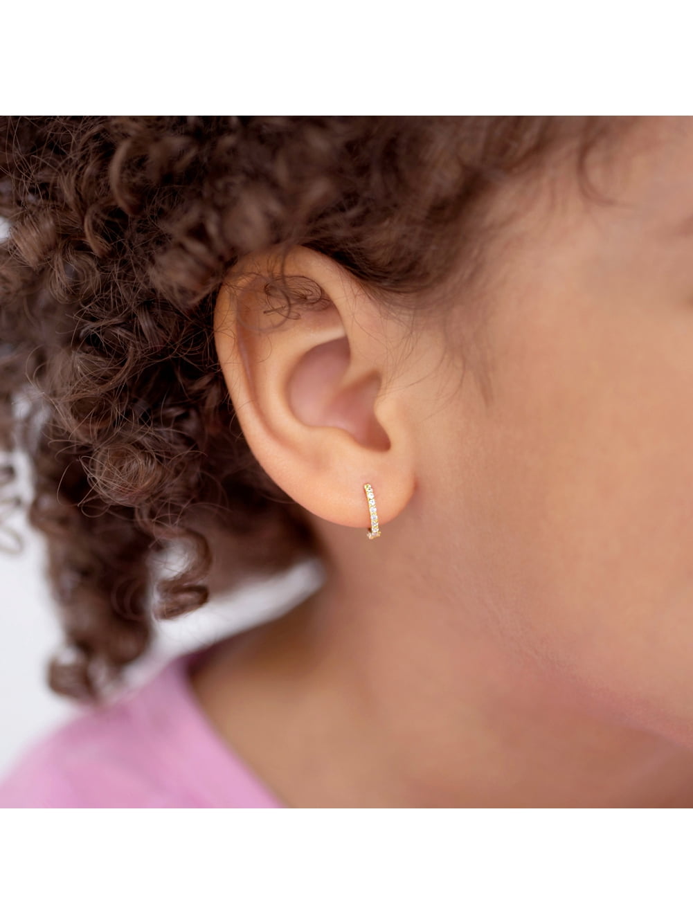 14k Gold Clear Cubic Zirconia Kids / Children's / Girls Earrings Hoop