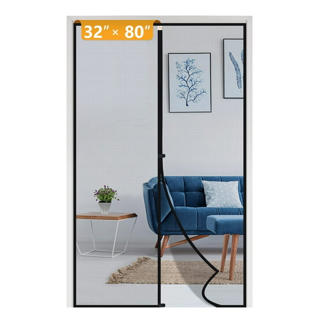 Puerta mosquitera magnética Yotache de malla de fibra de vidrio negra de 34" x 81"