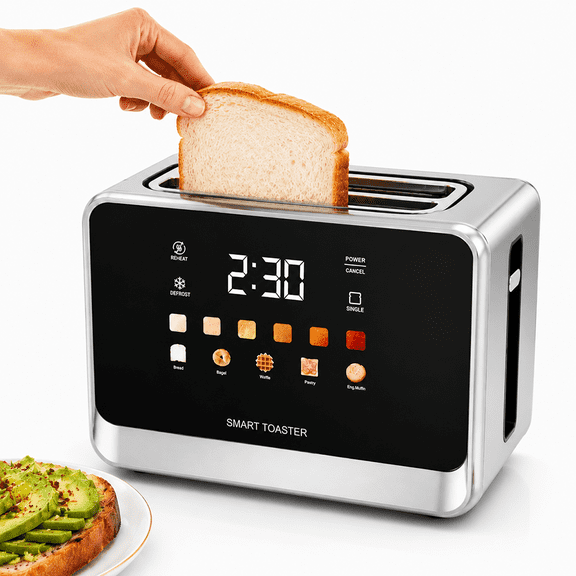 BEINILAI Touch Screen Toaster 2 Slice with LCD Display 430 Stainless Steel Digital Timer Toasters 6 Bread Types& 6 Shade Settings Smart Extra Wide Slots.