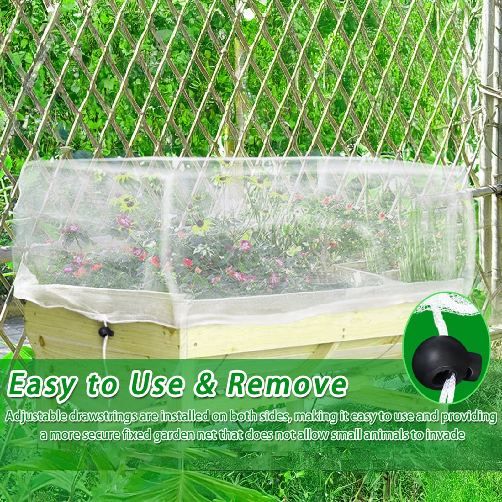 Garden Netting Pest Barrier for Raised Beds Plant Cover with Double Drawstring Rectangular Mesh Netting Greenhouse Protection Screen for Plant Vegetable Fruit Flower
