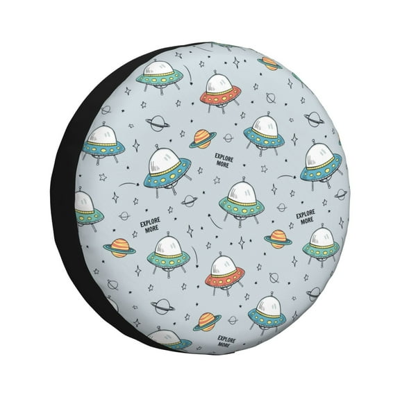 Gukieu Spaceship Print Car Tire Cover, Adjustable Waterproof and Dustproof Tire Protection Cover, Suitable for SUV, Truck, Van-14 inch